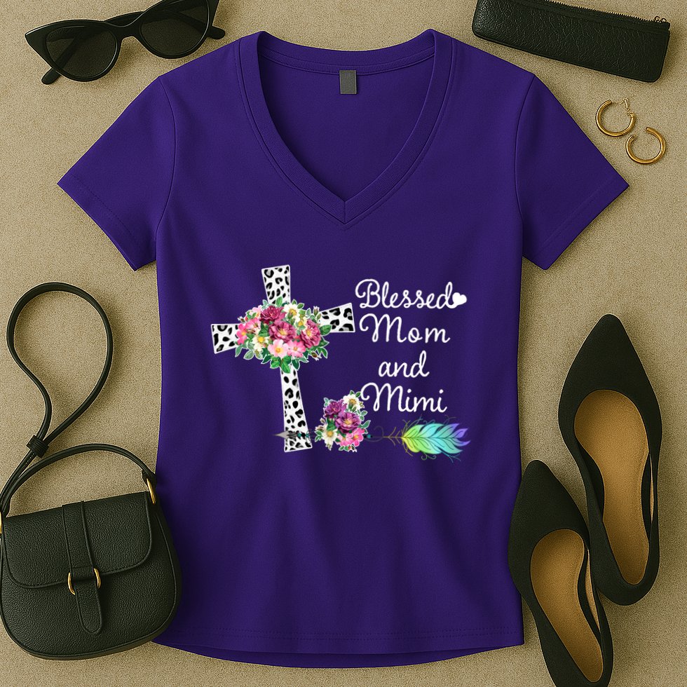 Blessed To Be Called Mom And Mimi Women's V-Neck T-Shirt