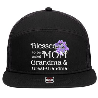 Blessed To Be Called Mom Grandma & Great Grandma 7 Panel Mesh Trucker Snapback Hat