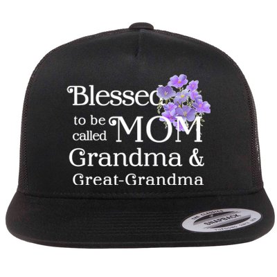 Blessed To Be Called Mom Grandma & Great Grandma Flat Bill Trucker Hat