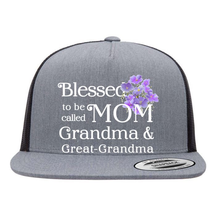 Blessed To Be Called Mom Grandma & Great Grandma Flat Bill Trucker Hat