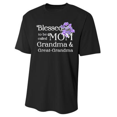 Blessed To Be Called Mom Grandma & Great Grandma Performance Sprint T-Shirt