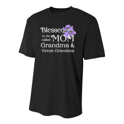 Blessed To Be Called Mom Grandma & Great Grandma Youth Performance Sprint T-Shirt