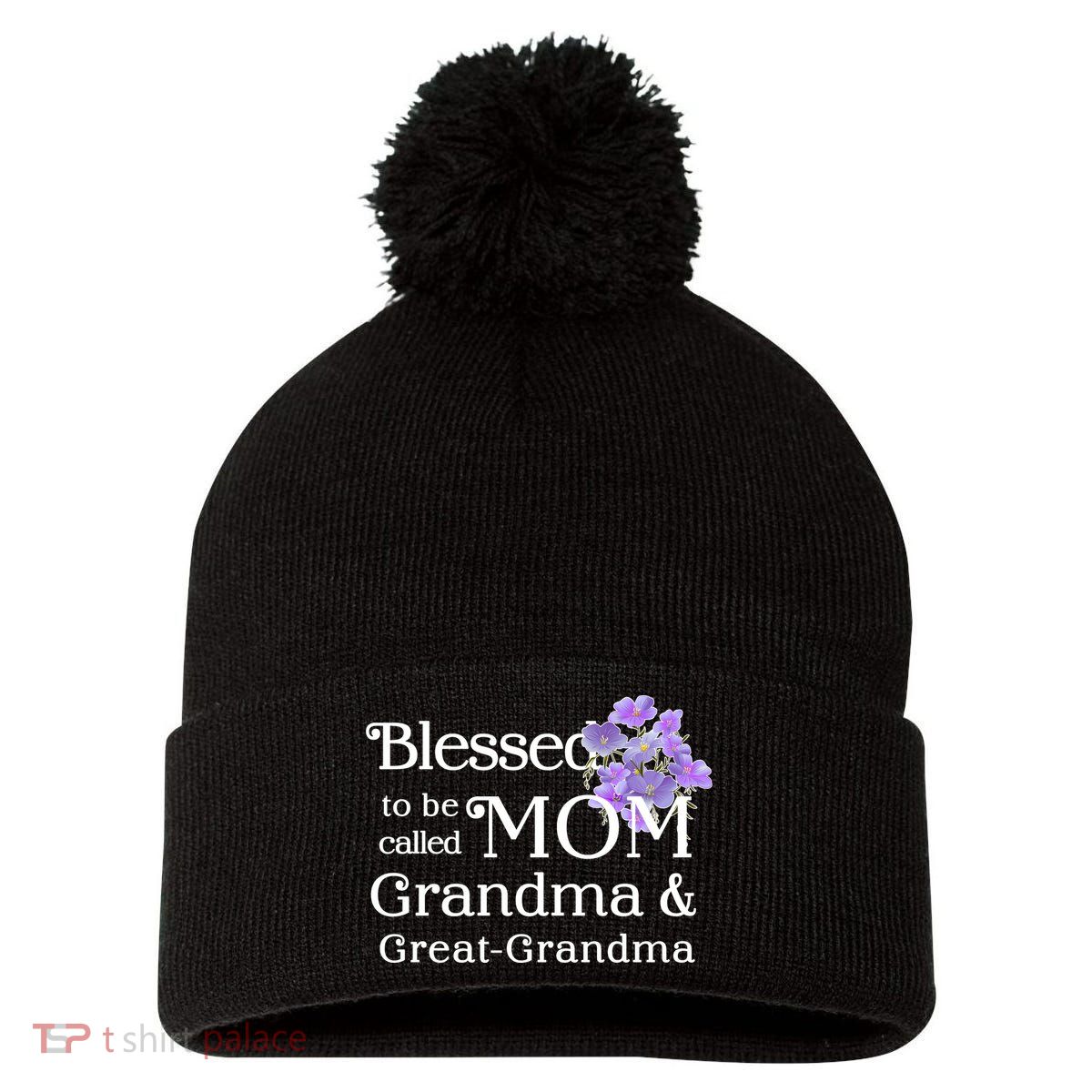 Blessed To Be Called Mom Grandma & Great Grandma Pom Pom 12in Knit Beanie
