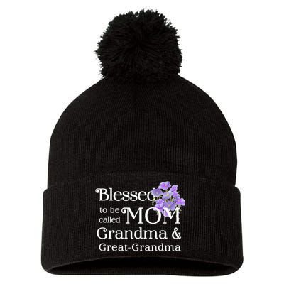 Blessed To Be Called Mom Grandma & Great Grandma Pom Pom 12in Knit Beanie