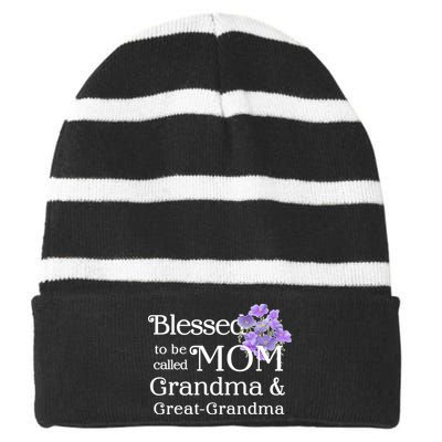 Blessed To Be Called Mom Grandma & Great Grandma Striped Beanie with Solid Band