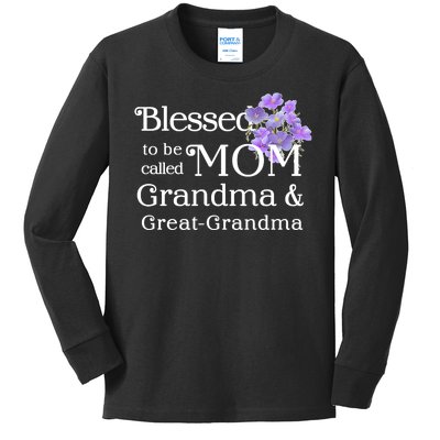 Blessed To Be Called Mom Grandma & Great Grandma Kids Long Sleeve Shirt