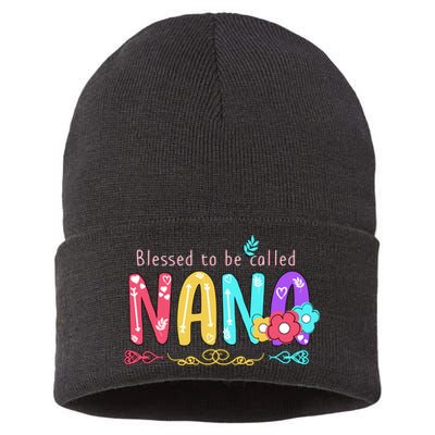 Blessed To Be Called Nana Cute Floral  Sustainable Knit Beanie