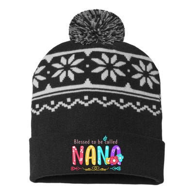 Blessed To Be Called Nana Cute Floral  USA-Made Snowflake Beanie