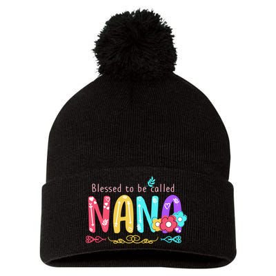 Blessed To Be Called Nana Cute Floral  Pom Pom 12in Knit Beanie