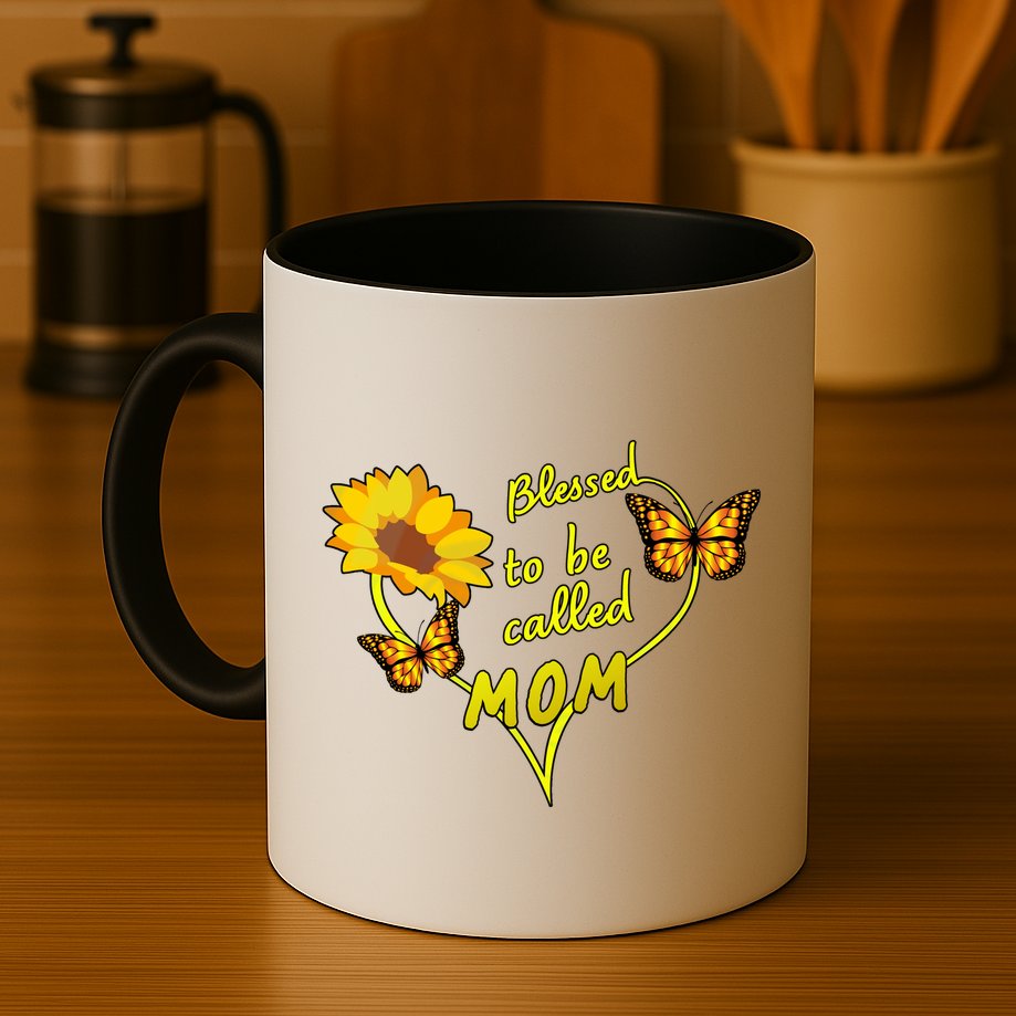 Blessed To Be Mom Butterfly Sun Floral  Mug