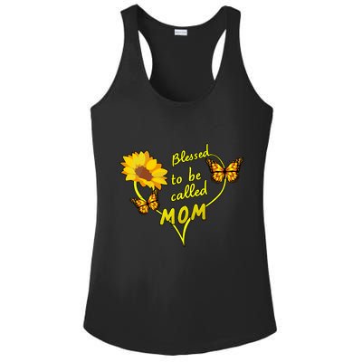 Blessed To Be Mom Butterfly Sun Floral  Ladies PosiCharge Competitor Racerback Tank
