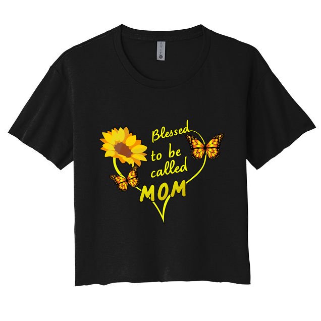 Blessed To Be Mom Butterfly Sun Floral  Crop Top