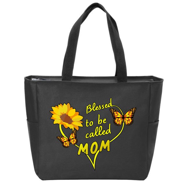 Blessed To Be Mom Butterfly Sun Floral  Zip Tote Bag