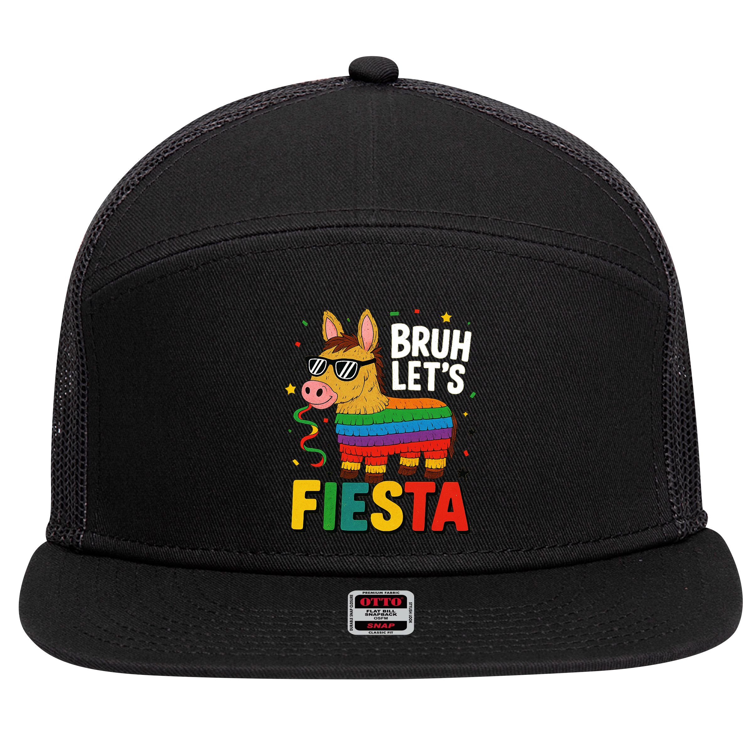 Bruh Lets Fiesta Cinco Mayo Pinata Funny 7 Panel Mesh Trucker Snapback Hat