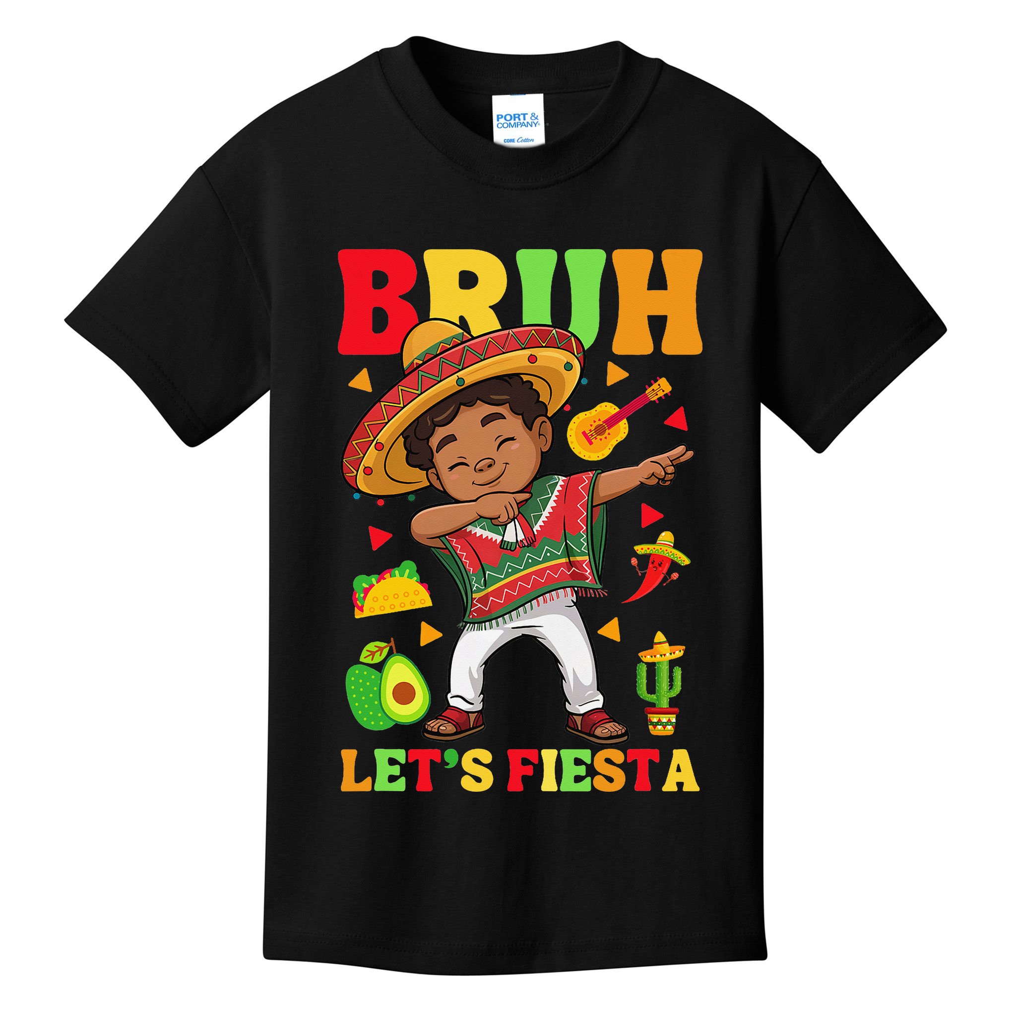 Bruh Lets Fiestas Dabbing Mexican Poncho Cinco De Mayo Gift Kids T-Shirt