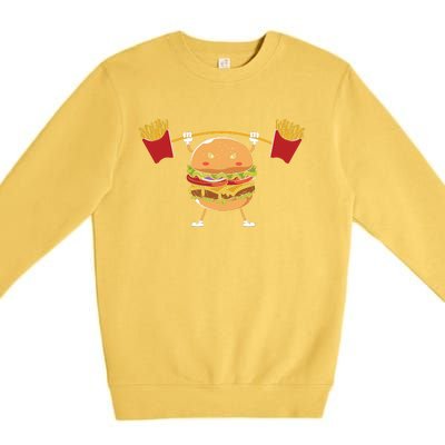 Burger Lifting Fries Funny Food Graphic Plus Size Shirt For Girl Boy Unisex Premium Crewneck Sweatshirt