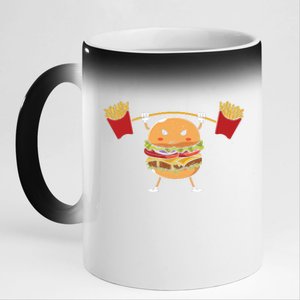 Burger Lifting Fries Funny Food Graphic Plus Size Shirt For Girl Boy Unisex 11oz Black Color Changing Mug