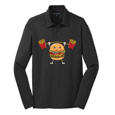 Burger Lifting Fries Funny Food Graphic Plus Size Shirt For Girl Boy Unisex Silk Touch Performance Long Sleeve Polo