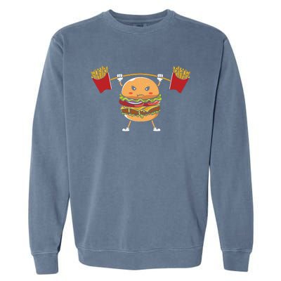 Burger Lifting Fries Funny Food Graphic Plus Size Shirt For Girl Boy Unisex Garment-Dyed Sweatshirt