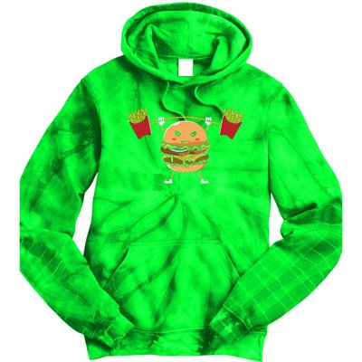 Burger Lifting Fries Funny Food Graphic Plus Size Shirt For Girl Boy Unisex Tie Dye Hoodie