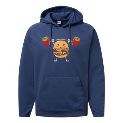 Burger Lifting Fries Funny Food Graphic Plus Size Shirt For Girl Boy Unisex Performance Fleece Hoodie