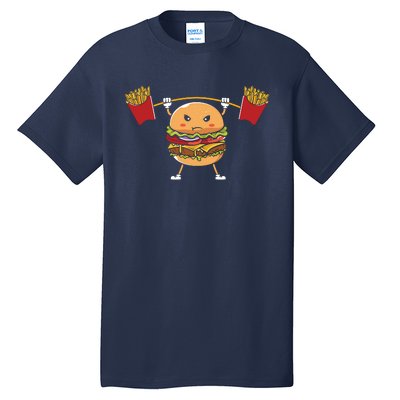 Burger Lifting Fries Funny Food Graphic Plus Size Shirt For Girl Boy Unisex Tall T-Shirt