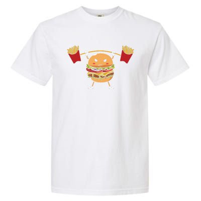 Burger Lifting Fries Funny Food Graphic Plus Size Shirt For Girl Boy Unisex Garment-Dyed Heavyweight T-Shirt