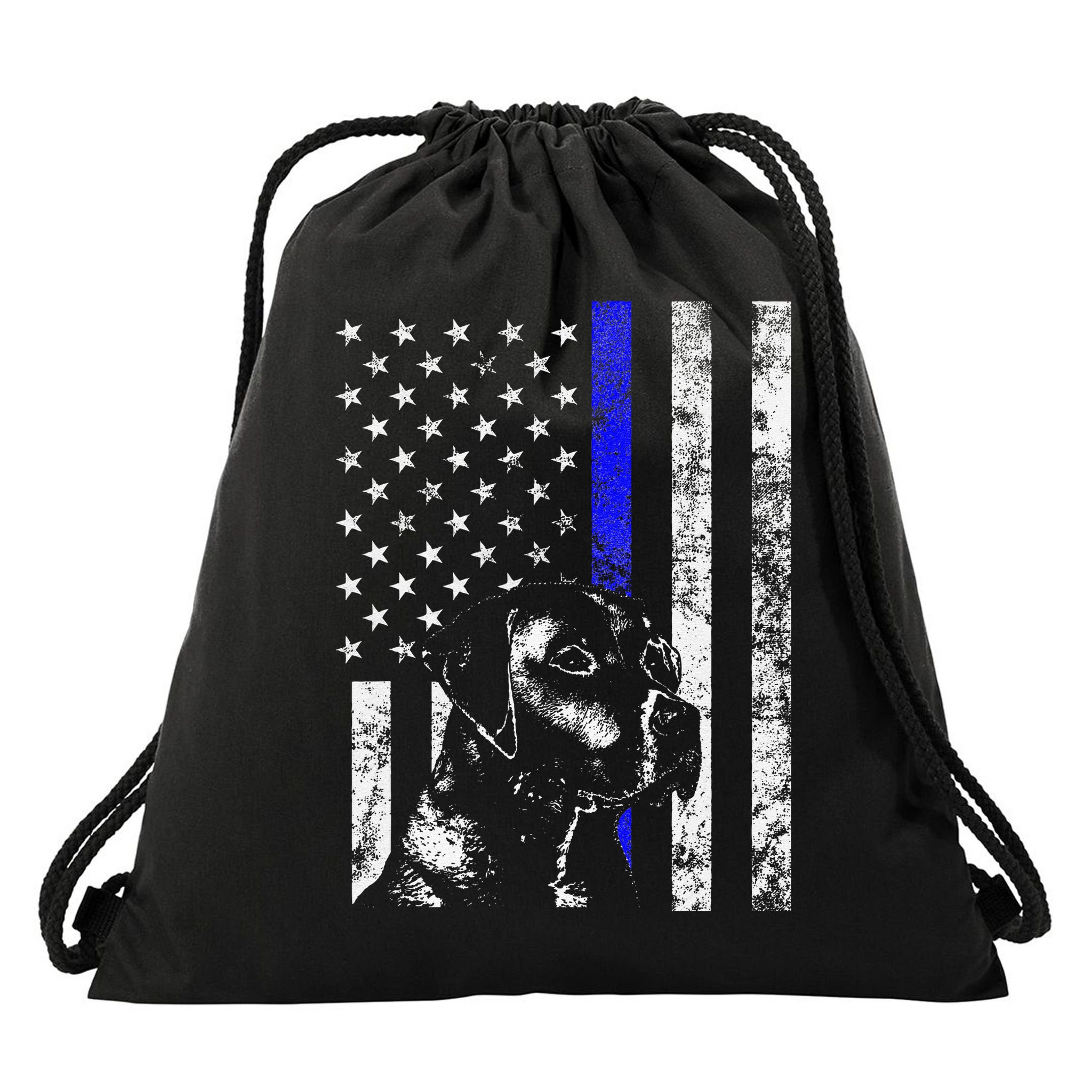 Blue Line Flag K9 Labrador Retriever Police Dog Drawstring Bag