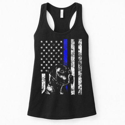 Blue Line Flag K9 Labrador Retriever Police Dog Womens Tank Top