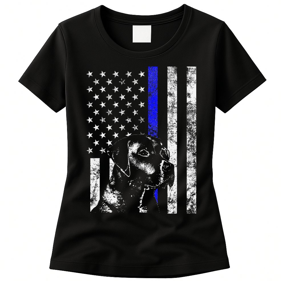 Blue Line Flag K9 Labrador Retriever Police Dog Womens T-Shirt