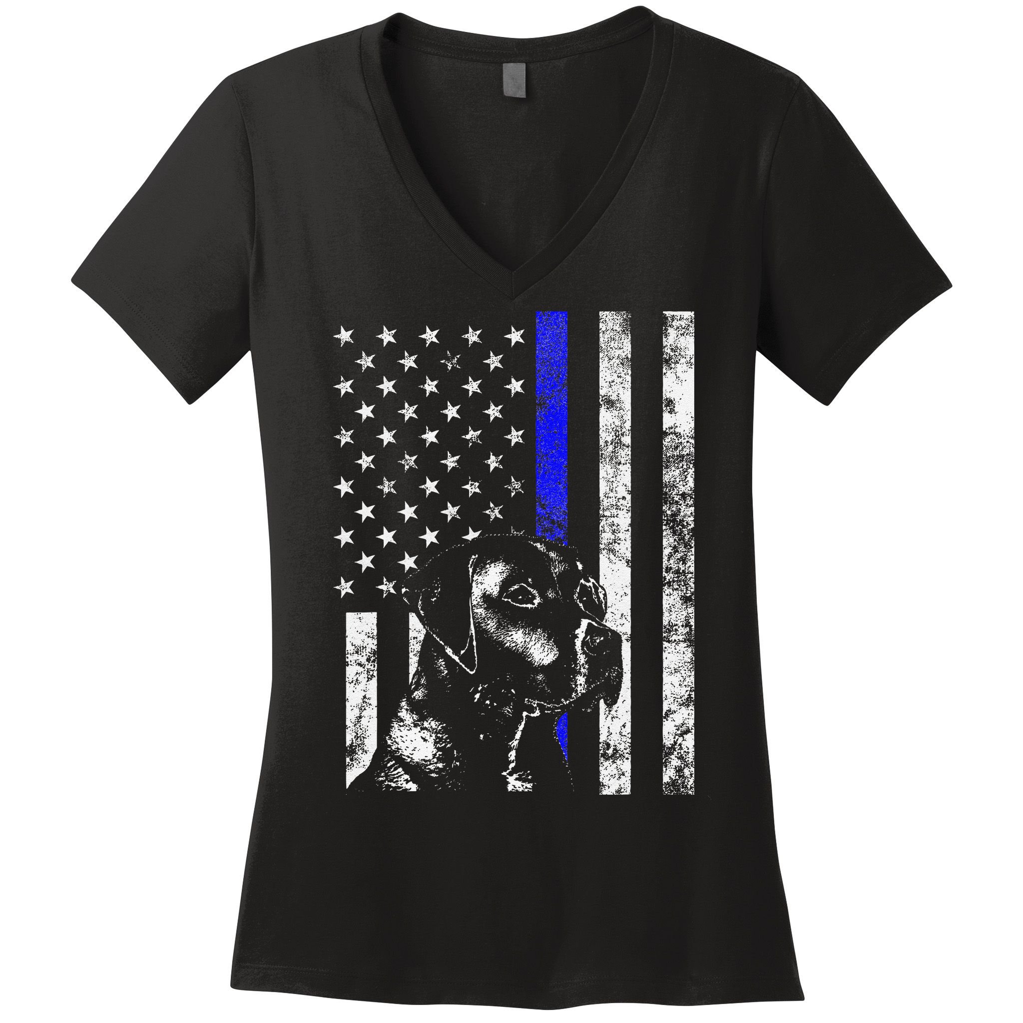 Blue Line Flag K9 Labrador Retriever Police Dog Women's V-Neck T-Shirt