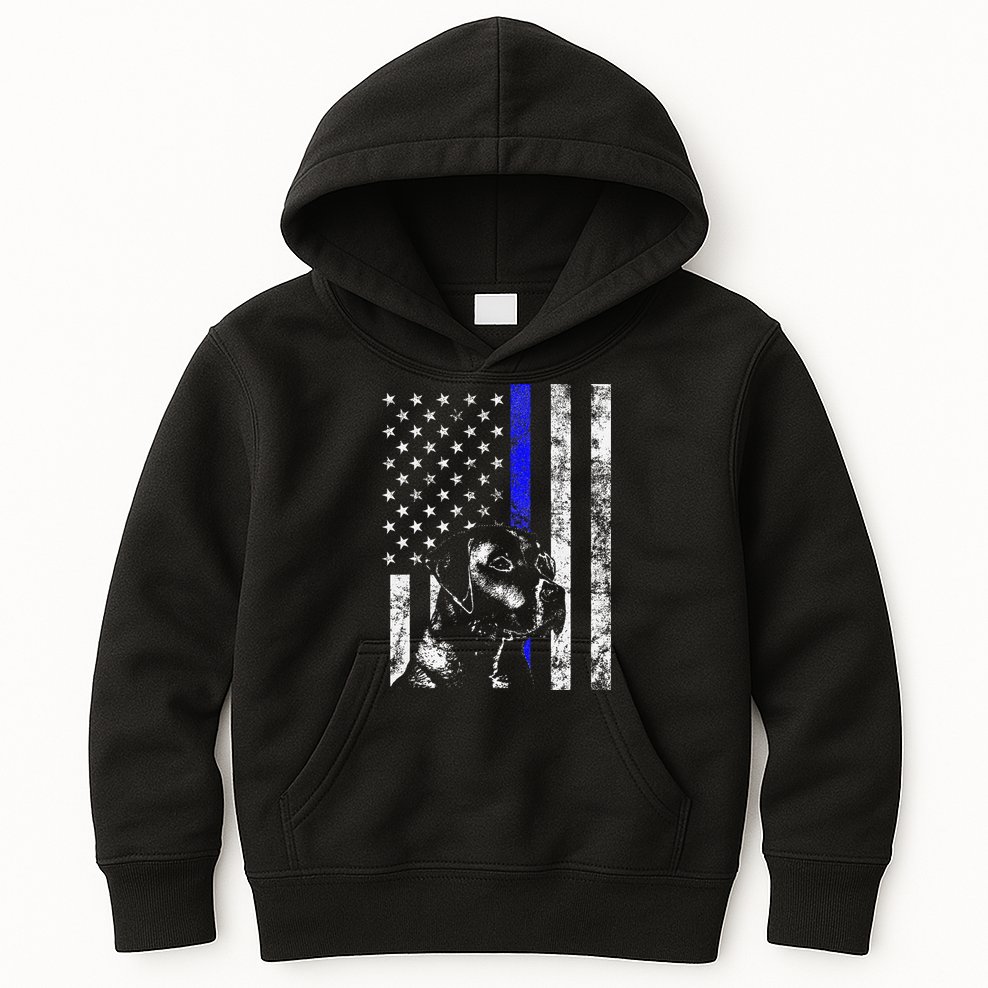 Blue Line Flag K9 Labrador Retriever Police Dog Kids Hoodie