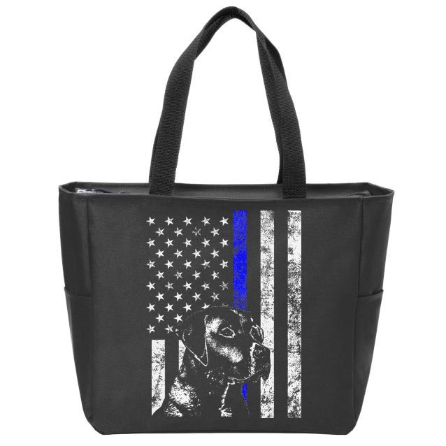 Blue Line Flag K9 Labrador Retriever Police Dog Zip Tote Bag