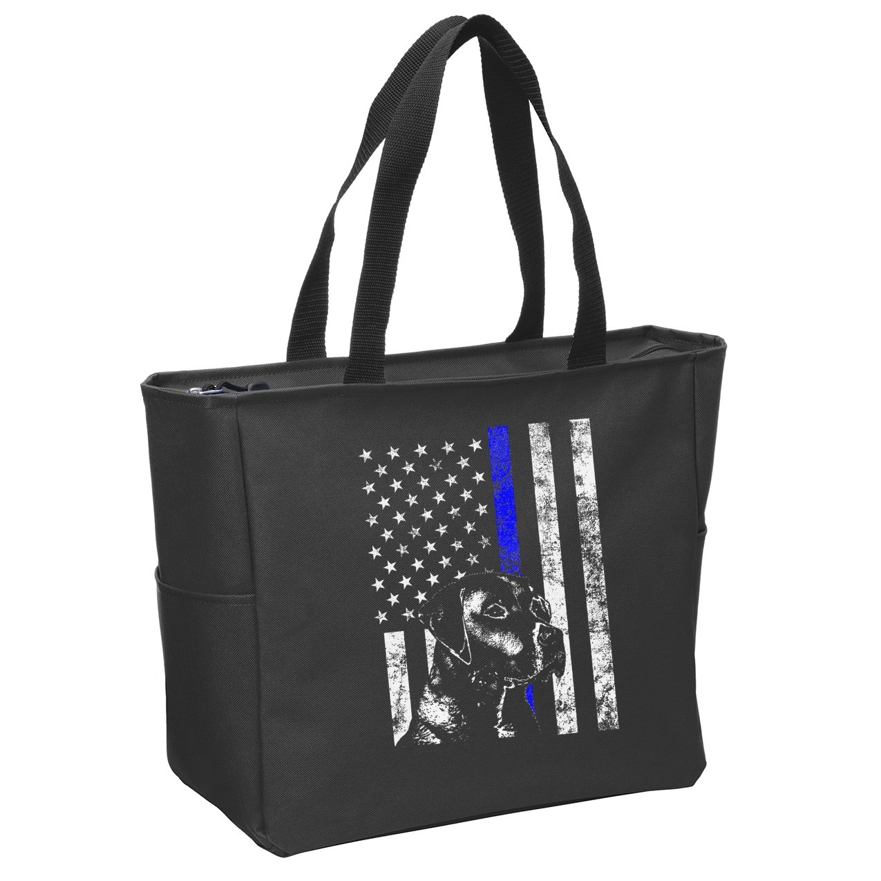Blue Line Flag K9 Labrador Retriever Police Dog Zip Tote Bag
