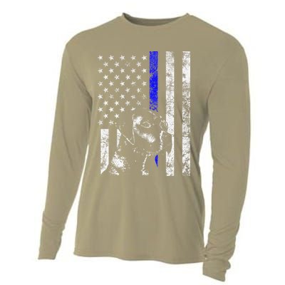 Blue Line Flag K9 Labrador Retriever Police Dog Cooling Performance Long Sleeve Crew