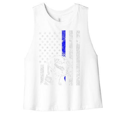 Blue Line Flag K9 Labrador Retriever Police Dog Women's Racerback Cropped Tank