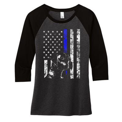 Blue Line Flag K9 Labrador Retriever Police Dog Women's Tri-Blend 3/4-Sleeve Raglan Shirt