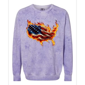 Burning Love Fire And Flames Love Patriotic American Flag Colorblast Crewneck Sweatshirt