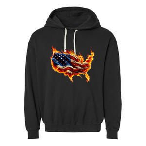 Burning Love Fire And Flames Love Patriotic American Flag Garment-Dyed Fleece Hoodie