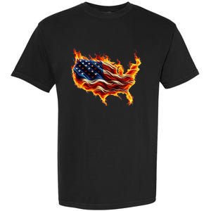 Burning Love Fire And Flames Love Patriotic American Flag Garment-Dyed Heavyweight T-Shirt