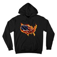 Burning Love Fire And Flames Love Patriotic American Flag Hoodie