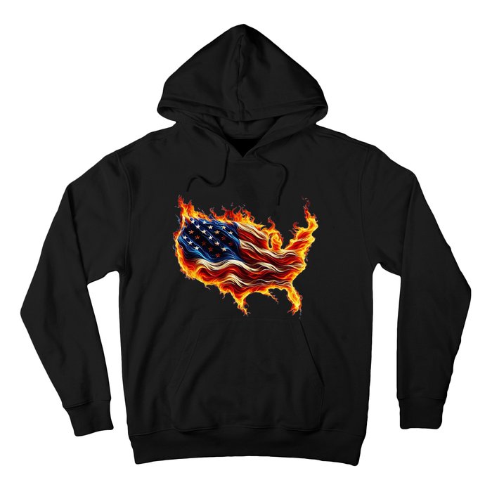 Burning Love Fire And Flames Love Patriotic American Flag Hoodie