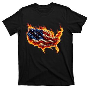 Burning Love Fire And Flames Love Patriotic American Flag T-Shirt