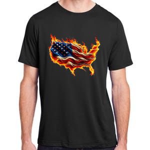 Burning Love Fire And Flames Love Patriotic American Flag Adult ChromaSoft Performance T-Shirt