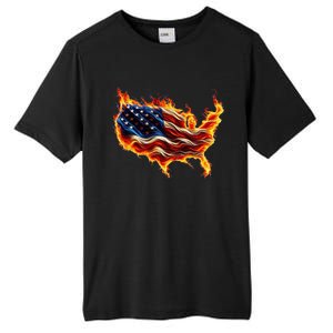 Burning Love Fire And Flames Love Patriotic American Flag Tall Fusion ChromaSoft Performance T-Shirt