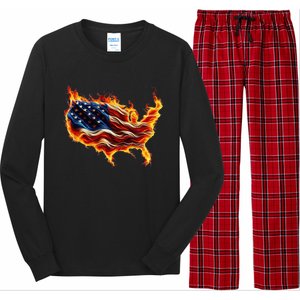 Burning Love Fire And Flames Love Patriotic American Flag Long Sleeve Pajama Set