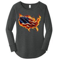 Burning Love Fire And Flames Love Patriotic American Flag Women's Perfect Tri Tunic Long Sleeve Shirt