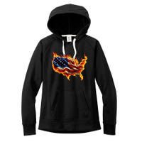 Burning Love Fire And Flames Love Patriotic American Flag Women's Fleece Hoodie