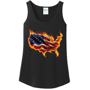 Burning Love Fire And Flames Love Patriotic American Flag Ladies Essential Tank