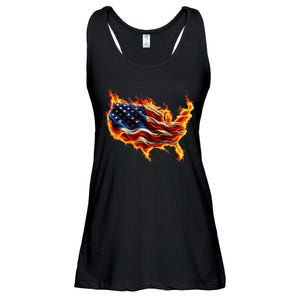 Burning Love Fire And Flames Love Patriotic American Flag Ladies Essential Flowy Tank